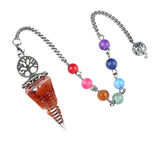 Chips Gemstone Tree of Life Resin Pendulum Wtih 7 Chakra Stone Chain hexagonal pyramid Pendant