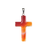 Natural Gemstone Cross Pendant for Jewelry Making DIY Necklace 27X40mm