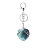 Handmade Wire Wrapped 30mm Heart Gemstone Pendant Charms Keychain #KC1751S