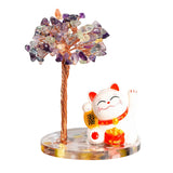 Maneki-neko Lucky Cat Crystal Tree | Feng Shui Fortune Ornament for Home Office Good Luck & Prosperity