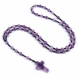 Natural Stone Cross Necklace Handmade 6mm Bead Rosary Jewelry Adjustable Spiritual Meditation Prayer Beads for Men Women Gifts SN2031