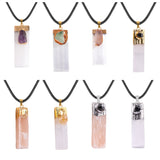 Natural Selenite Gypsum Crystal Pendant with Raw Amethyst Necklace Rope Cord #SN1774