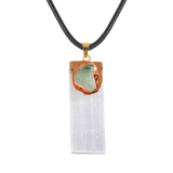 Natural Selenite Gypsum Crystal Pendant with Raw Amethyst Necklace Rope Cord #SN1774