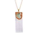 Natural Selenite Gypsum Crystal Pendant with Raw Amethyst Necklace 45cm O Chain #SN1774