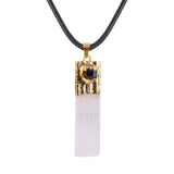 Natural Selenite Gypsum Crystal Pendant with Raw Amethyst Necklace Rope Cord #SN1774