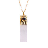 Natural Selenite Gypsum Crystal Pendant with Raw Amethyst Necklace 45cm O Chain #SN1774
