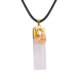Natural Selenite Gypsum Crystal Pendant with Raw Amethyst Necklace Rope Cord #SN1774