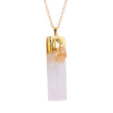 Natural Selenite Gypsum Crystal Pendant with Raw Amethyst Necklace 45cm O Chain #SN1774