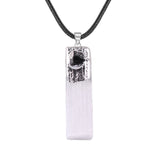 Natural Selenite Gypsum Crystal Pendant with Raw Amethyst Necklace Rope Cord #SN1774