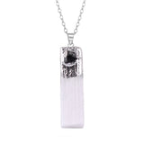 Natural Selenite Gypsum Crystal Pendant with Raw Amethyst Necklace 45cm O Chain #SN1774