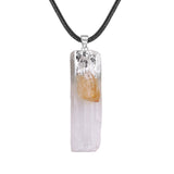 Natural Selenite Gypsum Crystal Pendant with Raw Amethyst Necklace Rope Cord #SN1774