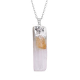Natural Selenite Gypsum Crystal Pendant with Raw Amethyst Necklace 45cm O Chain #SN1774
