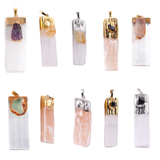 Natural Selenite Gypsum Crystal Pendant with Raw Stone & Crystal #SP1774