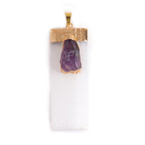 Natural Selenite Gypsum Crystal Pendant with Raw Stone & Crystal #SP1774