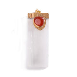 White Selenite Crystal Gypsum Pendant For Making Jewelry #SP1775G with Tumbled Stone Wrapped Gold