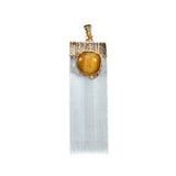 White Selenite Crystal Gypsum Pendant For Making Jewelry #SP1775G with Tumbled Stone Wrapped Gold