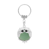 Silver Owl Gemstone Pendant  Bird Animal Keychain KC1758S