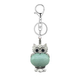 Silver Owl Gemstone Pendant Charms Keychain #KC1760 Bird Animal Key Chain