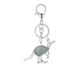 Silver Kangaroo Gemstone Pendant Keychain #KC1765 Animal Crsytal Key Chain