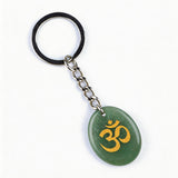 Oval Gemstone Disc Keychain– Carved with Custom Words & Symbol -"3D & OM"