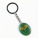 Oval Gemstone Disc Keychain– Carved with Custom Words & Symbol -"The Buddha's Contemplative Eye"