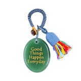 Natural Stone 35X45MM Oval Gemstone Pendant (#W07-Good Things Happen Everyday ) Tassel Keychain