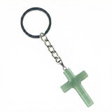 Handmade Natural Gemstone Cross Pendant Keychain, Carved Christian Cross Key Accessories for Women Men, Religious Gift, Jewelry Key Chain 27x40mm