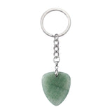 Natural Gemstone Guitar Pick Keychain with Simple Key Chain 27x32MM Crystal Pendant KC2030