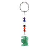Gemstone Snal Pendant Keychain Hand Carved 25MM Animal Keyring 7 Chakra Beads Chain Accessories for Bag #KC2302S-A4