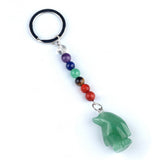 1 Inch Hand-Carved Penguin Gemstone Pendant Keychain 7 Chakra Beads Chain #KC2313S-A4