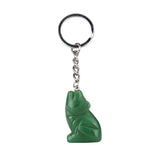 1.0Inch Hand Carved Gemstone Wolf Pendant Keychain #KC2314SS-A1