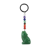 1.0 Inch Hand Carved Wolf Gemstone Pendant Keychain 7 Chakra Beads Chain #KC2314S-A4