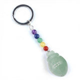 1.0 Inch Hand Carved Beetle Gemstone Pendant Keychain 7 Chakra Beads Chain  #KC2315S-A4