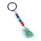 1.0 Inch Hand Carved Dog Gemstone Pendant Keychain 7 Chakra Beads Chain #KC2316S-A4