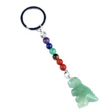 1.0Inch Handmade Craved Dinosaur Gemstone Pendant Keychain 7 Chakra Beads Chain #KC2318S-A4