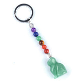 1.0Inch Handmade Craved Cat Gemstone Pendant Keychain 7 Chakra Beads Chain #KC2319S-A4