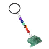 1.0Inch Handmade Craved Rabbit Animal Gemstone Pendant Keychain 7 Chakra Beads Chain #KC2320S-A4
