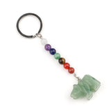 Gemstone Bear Pendant Keychain Hand Carved 25MM Animal Keyring 7 Chakra Beads Chain Accessories for Bag #KC2324S-A4