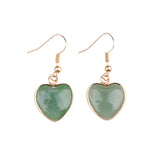 Natural Heart Gemstone Dangle Earrings - 15mm Polished Crystal Healing Pendant Charms, Dainty Gold Drop Earrings for Women & Girls