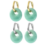 Natural 18MM Healing Gemstone Coin Pendant Drop Earrings for Women Stone Gold Dangle Ear Jewelry