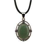 Silver Oval Gemstone Necklace 45CM Black Cord #SN1502S Crystal Pendant 13X18mm Cabs