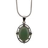 Silver Oval Gemstone Pendant Neckklace with Snake Chain #SN1502S