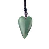 Long Heart Gemstone Pendant Necklace for Women Men Adjustable Black Rope