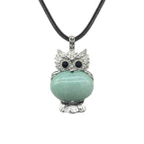 Vintage Silver Owl Gemstone Pendant Necklace #SN1760
