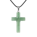 Natural Gemstone Cross Pendant Necklace for Women Men 45CM Black Rope Chain 27x40mm Stone Charms