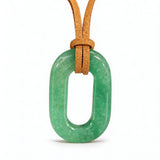 Hand-Polished Hollow O-Shape Gemstone Pendant, 25×40mm Adjustable Rope Necklace, Unique Natural Crystal Daily Wear Jewelry