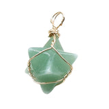 20mm Natural Gemstone Merkaba Star Pendant, Gold Wire Wrapped Crystal Charm for Jewelry Making
