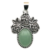 Silver Rose Flower Oval Gemstone Pendant for Making Jewelry#SP1503S-10X14mm Stone Cab Pendant Jewelry