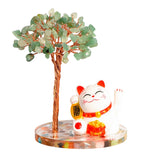 Maneki-neko Lucky Cat Crystal Tree | Feng Shui Fortune Ornament for Home Office Good Luck & Prosperity