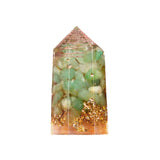 Hexagonal Crystal Obelisk - Natural Crushed Stone & Resin Pillar - Exquisite Desktop Ornament for Positive Energy & Home Harmony